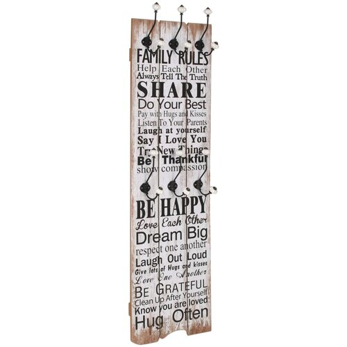 VidaXL Stenski obe&amp;scaron;alnik s 6 kljukicami 120x40 cm FAMILY RULES Slike