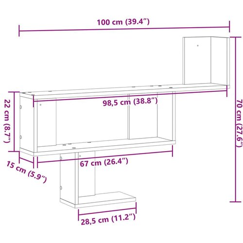 VidaXL Zidna polica siva boja hrasta 100x15x70 cm konstruirano drvo Slike