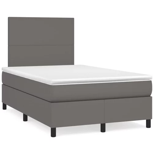vidaXL Box spring postelja z vzmetnico siva 120x190 cm umetno usnje