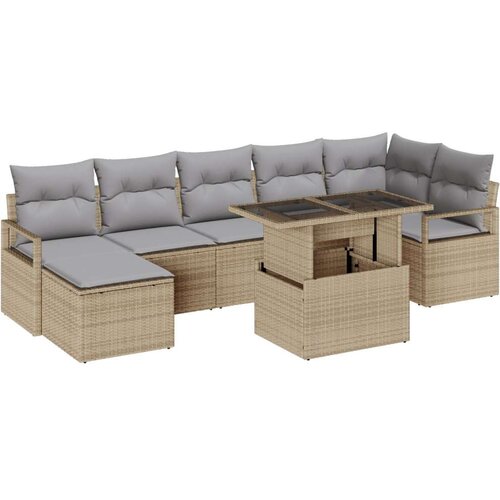  8-dijelni Vrtni Sofa Set s Jastucima Bež Poli Ratan  2-sjedni Vrtni Sofa s Prostorom za Pohranu i Jastucima Bež Poli Ratan Cijene