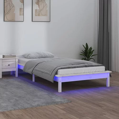 vidaXL LED posteljni okvir bel 100x200 cm trden les