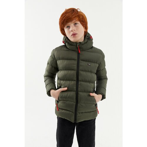 River Club Boys' Waterproof And Windproof Thick Lined Khaki Hooded Coat Cene