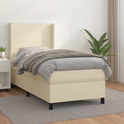 Krevet s oprugama i madracem krem 90 x 190 cm od umjetne kože Slike