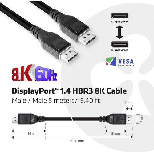 Club3d DisplayPort priključni kabel DisplayPort vtič\, DisplayPort vtič 5.00 m črna CAC-1061 #####8K UHD DisplayPort kabel, (20420983) Cene