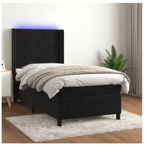  Box spring postelja z vzmetnico LED črna 100x200 cm žamet