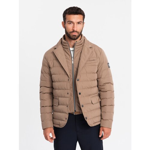 Ombre Men&amp;#039;s quilted jacket with jacket cut - beige Slike