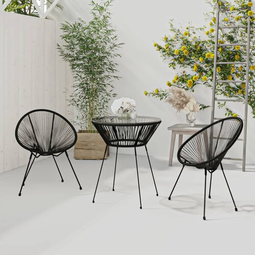 The Living Store Zunanja jedilna garnitura 3-delna PVC ratan črna - Jedilna Garnitura, (21423578) Slike
