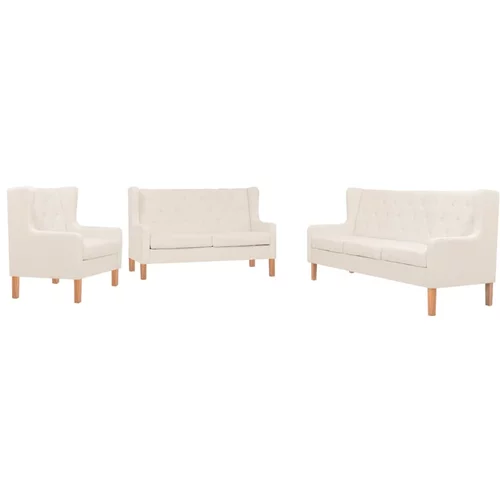  3-dijelni set sofa od tkanine krem bijeli