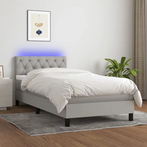  Krevet box spring s madracem LED svjetlosivi 80x200 cm tkanina