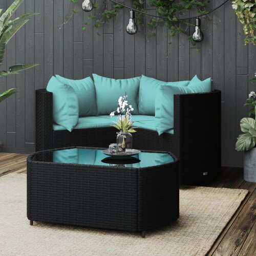  4-dijelna vrtna garnitura od poliratana s jastucima crna Cijene