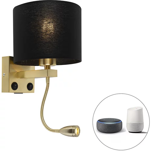 QAZQA Pametna stenska svetilka zlata z USB in črnim senčnikom vključno z WiFi A60 - Brescia