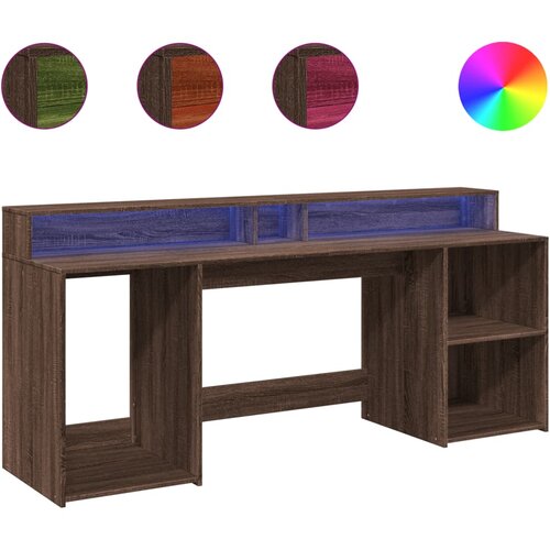 vidaXL Pisalna miza z LED lučkami rjavi hrast 200x55x91 cm inž. les, (21556068) Cene