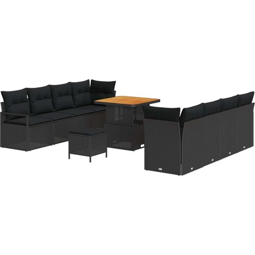  Set vrtnog kauča od 11 dijelova s jastučićima Crni poly ratan Acacia  2-sjedna vrtna sofa s jastučićima Crni poly ratan  3-dijel Cijene