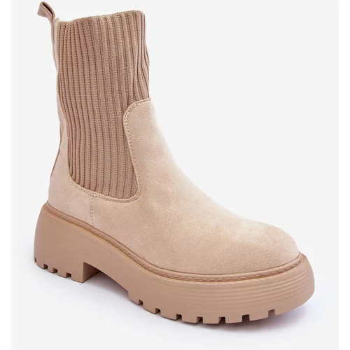 Kesi Suede ankle boots with platform sock and flat heel, Rewam beige