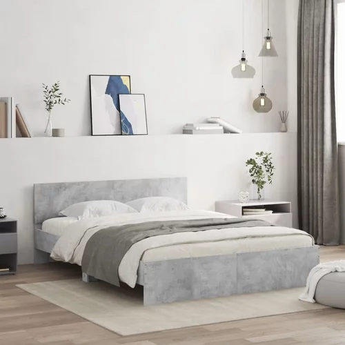  Okvir kreveta s uzglavljem boja betona 150x200 cm