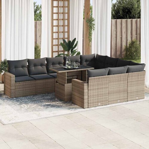  11-dijelni set vrtnih sofa poliratan s jastucima svijetlosivi Slike