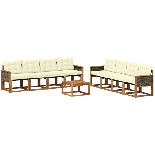 vidaXL Zunanja garnitura za sedenje z blazino 9 pcs Naravna in smetana, (5000269327) Cene