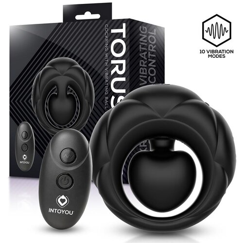 INTOYOU Torus Cock Ring with Vibrating Ball & Remote Black Cene