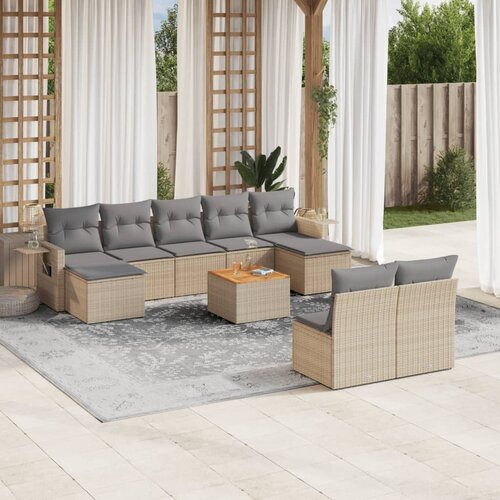  10-dijelni set vrtnih sofa s jastucima bež od poliratana 62 x 62 x 69 cm Cene