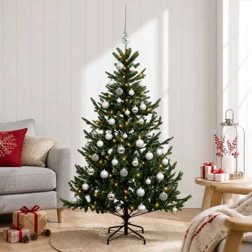  Umjetno božićno drvce s kuglicom 120 cm 150 LED lampica - Zelena 120 cm s LED-ima i srebrnim lopticama Cene