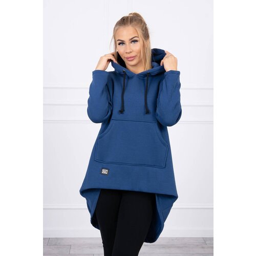 Kesi Padded sweatshirt with a long back and a hood in navy blue Cene