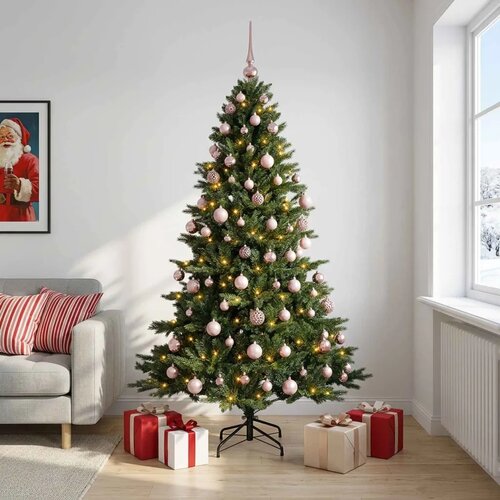  Umjetno božićno drvce s kuglicom 180 cm 300 LED lampica - 180 cm s LED-ima i ružičastim lopticama Slike