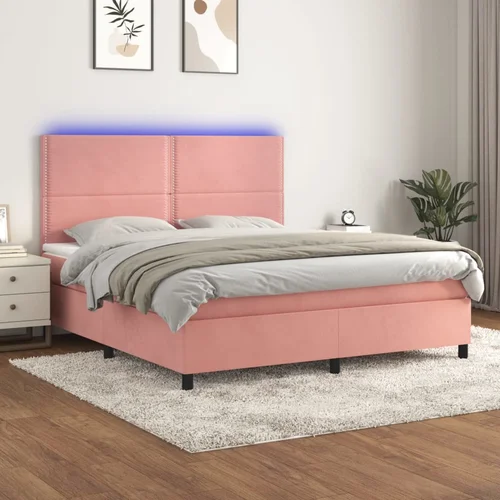 vidaXL Krevet box spring s madracem LED ružičasti 160x200cm baršunasti