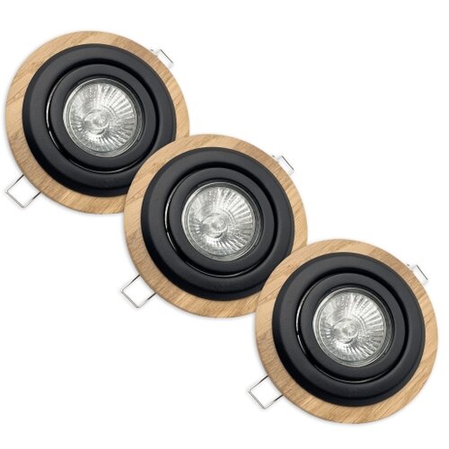  komplet 3x ugradnih svetala tobby 1xGU10/20W/230V, prečnik 11,5 cm, hrast/crna Slike