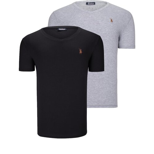 Dewberry DUAL SET T8568 V-NECK MENS T-SHIRT-BLACK-GREY Cene