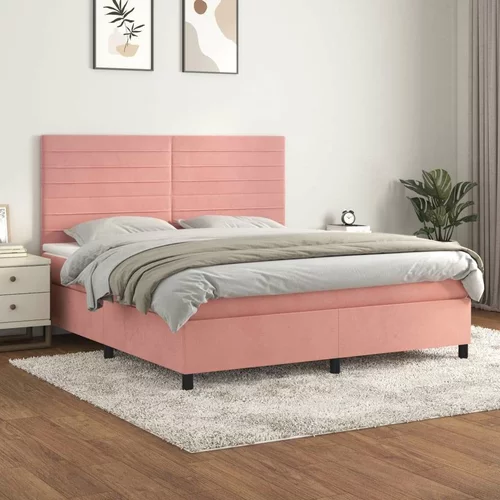 Box spring postelja z vzmetnico roza 160x200 cm žamet, (20893218)
