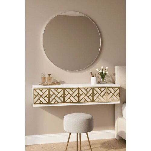 Hanah home komoda Arex 120, 120 cm, bela / travertin / zlatna Cene