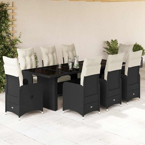 VidaXL 9-dijelni vrtni bistro set od poliratana s jastucima crni Slike