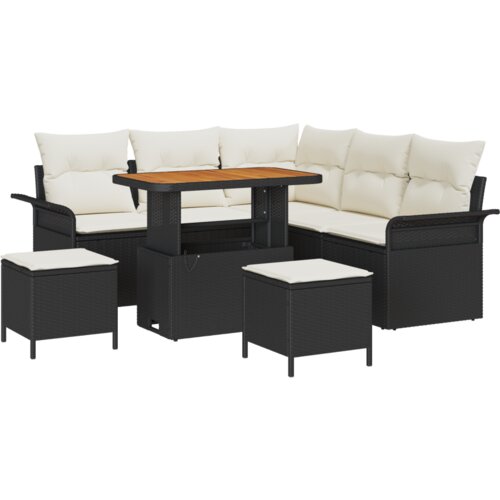 VidaXL 8-dijelni vrtni sofa set s jastučićima crni poli ratan akacija, sofa za dva s jastučićima crni poli ratan, 3-dijelni vrtni set za blagovanje s jastučićima crni poli ratan akacija Slike
