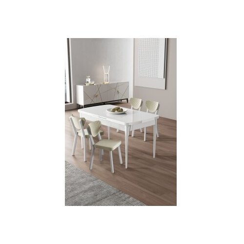 Hanah home Rasklopivi trpezarijski sto i stolice (5 delova) Exve White Cream Cene