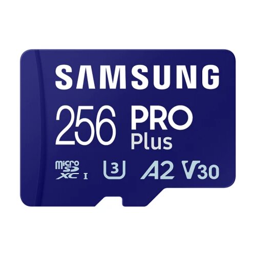 Samsung microsd 256GB, pro plus, sdxc, uhs-i U3 V30 A2, read up to 180MB/s, write up to 130 mb/s, for 4K and fullhd video recording, w/sd adapter Cene