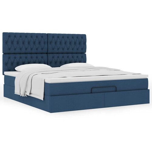 VidaXL Otomanski posteljni okvir z vzmetnico moder 180x200 cm blago Slike
