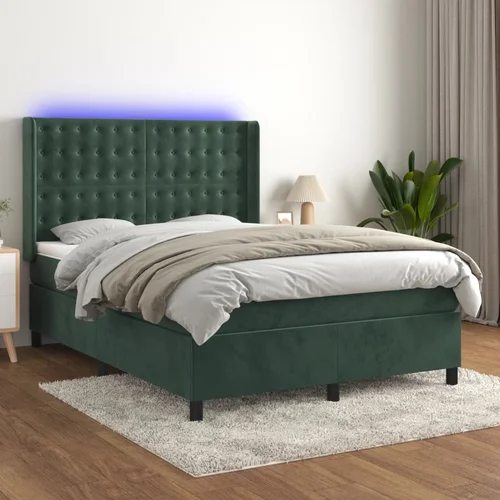  Krevet box spring s madracem LED tamnozeleni 140x190 cm baršun