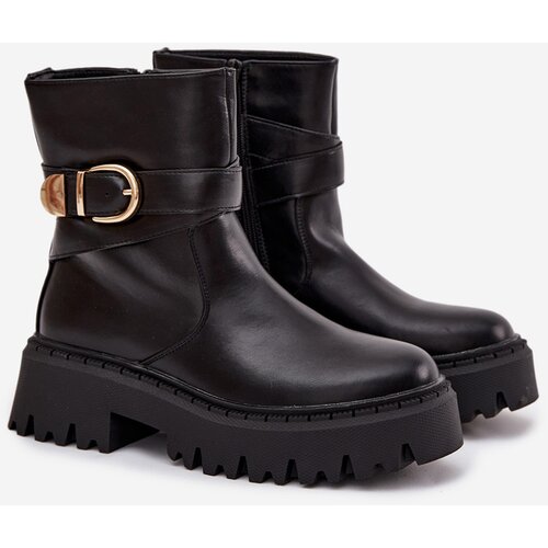 Boto Insulated Women&amp;#039;s Ankle Boots with Gold Buckle Black Elanore Slike
