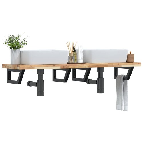 VidaXL Zidna polica za umivaonik od čelika i masivnog bagremovog drva Slike