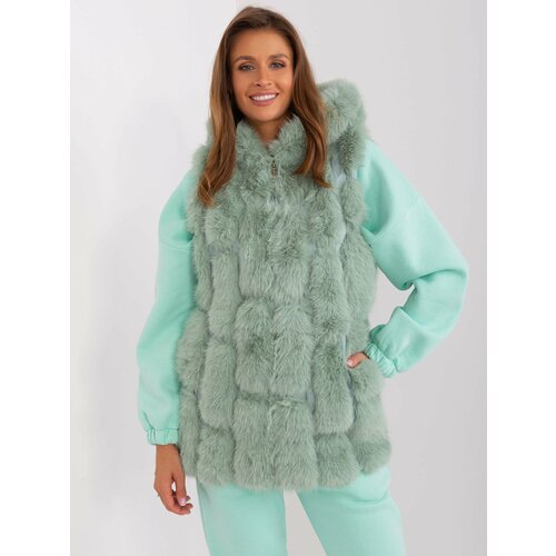 Fashion Hunters Pistachio fur vest with zipper and hood Cene