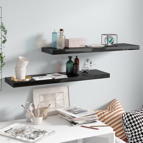 VidaXL plutajuće zidne police 2 kom sjajne crne 90 x 23,5 x 3,8 cm MDF Slike