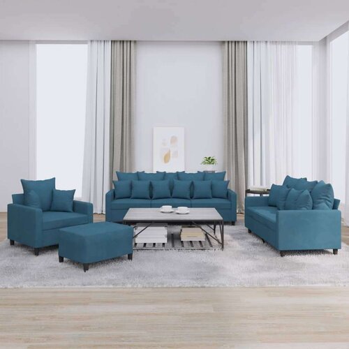 VidaXL 4-dijelni set sofa s jastucima plavi bar&amp;scaron;unasti Slike
