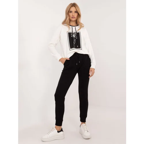 Fashionhunters Ecru-black women's tracksuit with appliqués