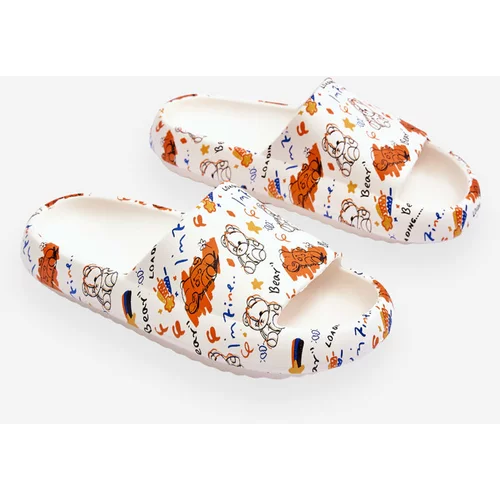 Kesi Lady's foam slippers with teddy bears and letters Beige-orange Zoey