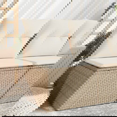  The Living Store Vrtni kavč brez naslonjal z blazinami bež poli ratan - Vrtni Kavč, (21479637) Cene