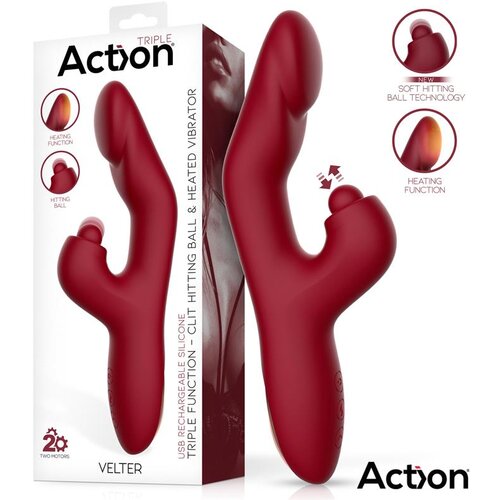 Action Velter Triple Function G-Spot Rabbit Vibrator with Clit Hitting Ball &amp;amp; Heating Function Bordo Slike
