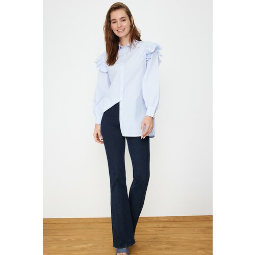 Trendyol Light Blue Striped Cotton Woven Shirt Slike