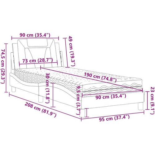  Krevet s madracem crno-bijeli 90 x 190 cm od umjetne kože Slike