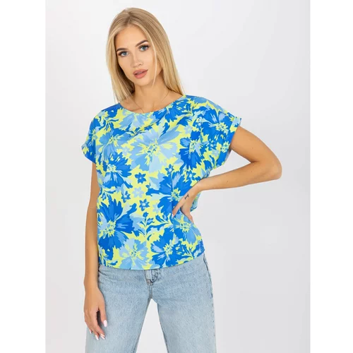 Fashion Hunters Loose blue and yellow blouse with RUE PARIS print