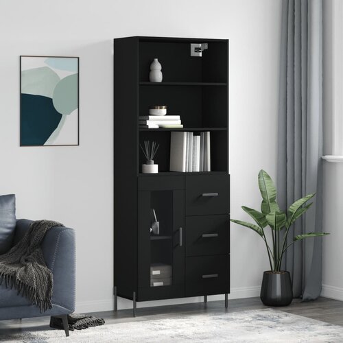 vidaXL Visoka komoda črna 69,5x34x180 cm inženirski les Cene